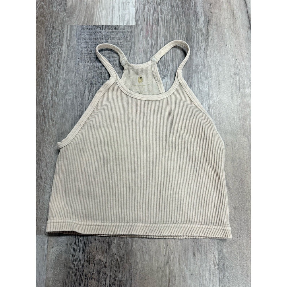 Free People Movement Ribbed Cropped Tank XS Small Cream Athleisure